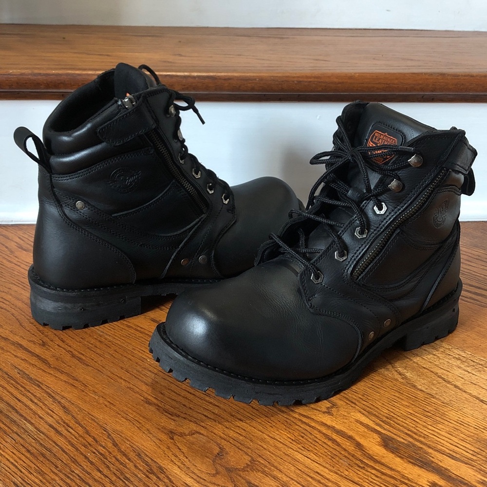 Milwaukee Leather 9050 Men's Leather Motorcycle Rider Boots + Superfeet Insoles!